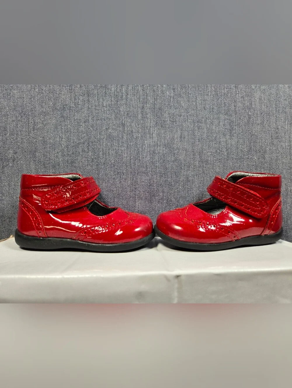 Girls Red Patent Mary Jane Dress Shoes with Decorative Perforations